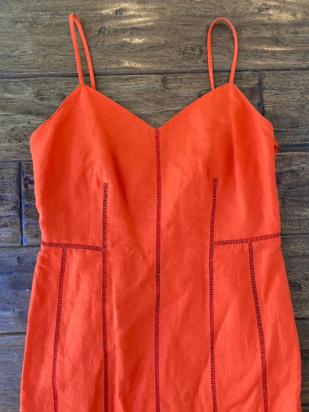 Banana Republic Linen Blend Midi Dress Sz 6 Orange Spring Party Wedding Guest - Picture 2 of 9